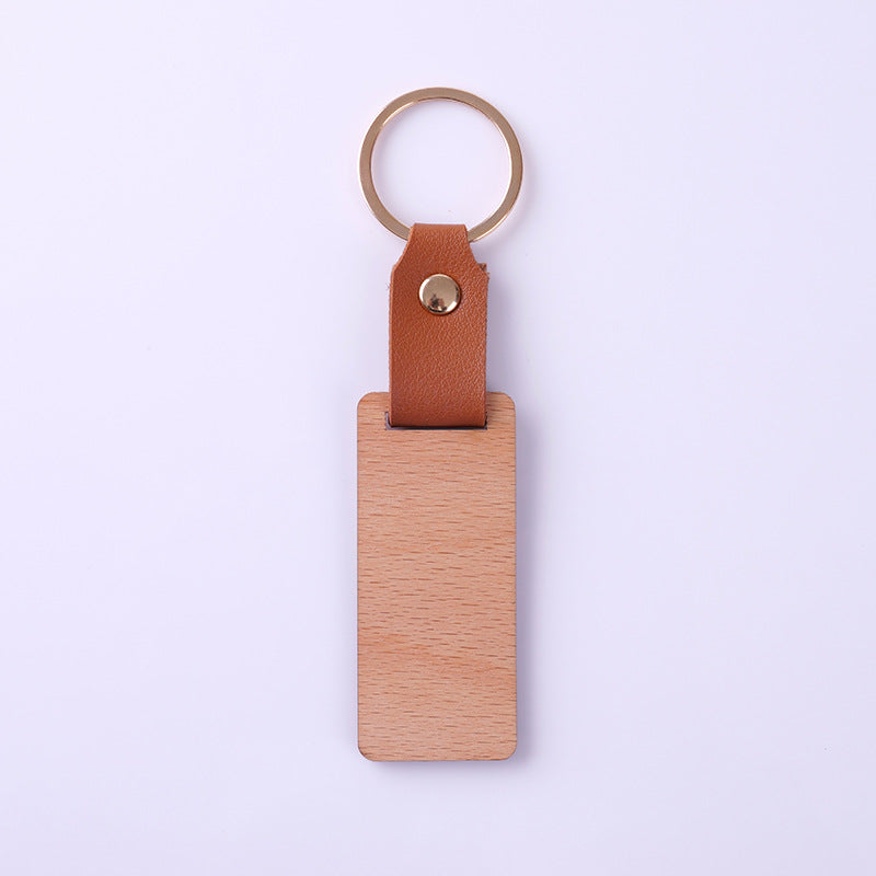 Wholesale Blank DIY Wood Sign Leather Wooden Keychain
